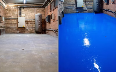 Piso para cuarto de compresores con poliurea en frío elastomérica en industria plástica